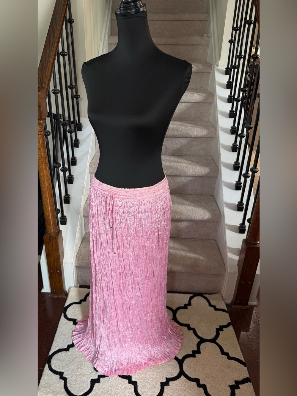 VTG Pink Crinkle Drawstring Maxi Skirt